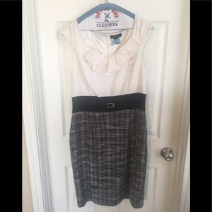 Dress with poly blouse & tweed skirt